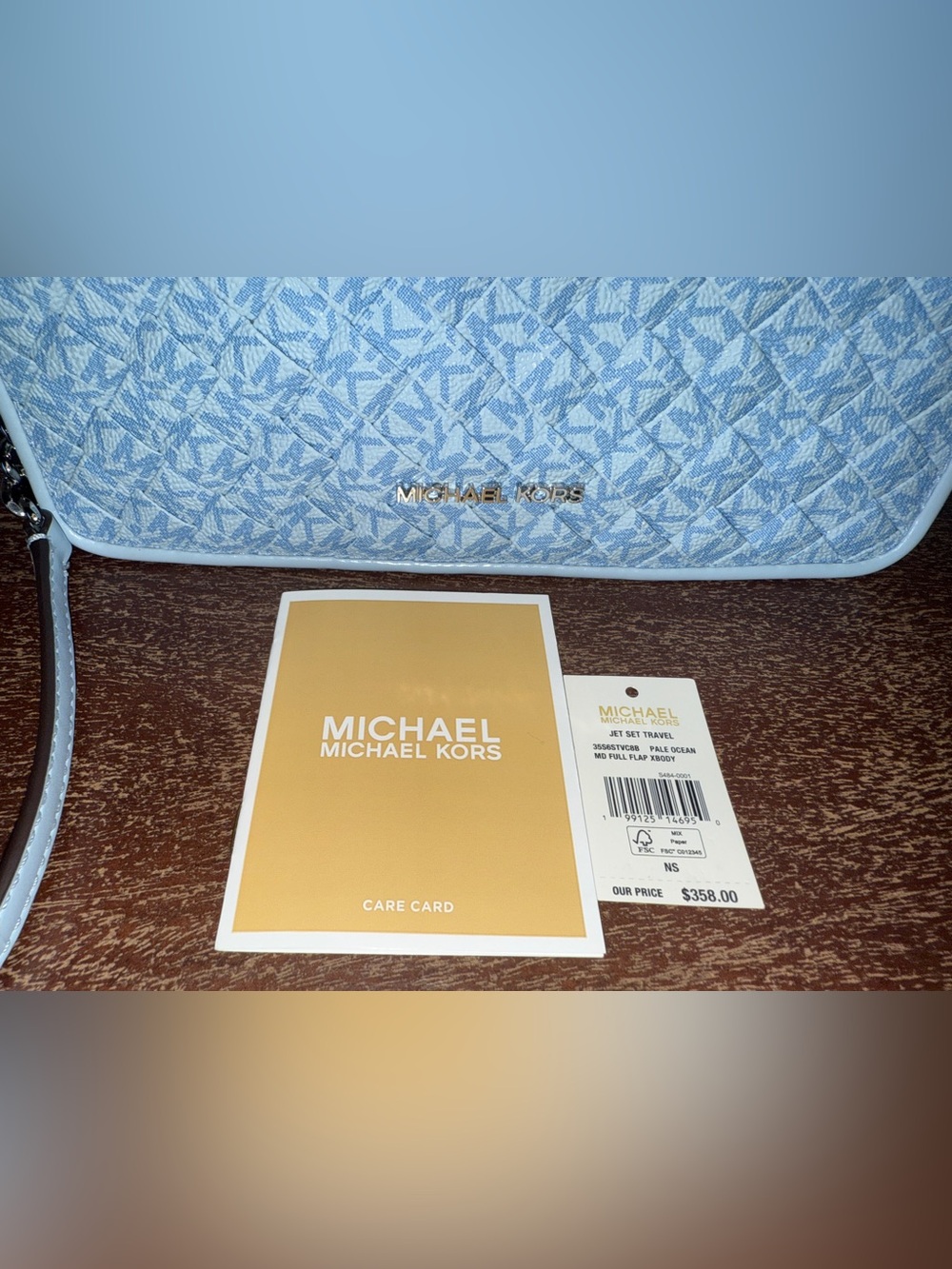 Michael Kors Jet Set - Medium Full Flap Crossbody Bag - Pale Ocean Blue Monogram - Picture 14 of 16